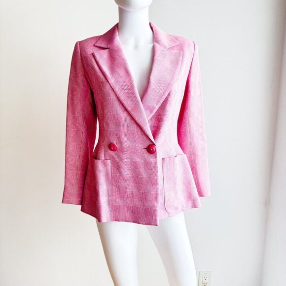 Vintage Jean Louis Scherrer Pink Metallic Silver Plaid Blazer 38 - Picture 3 of 15